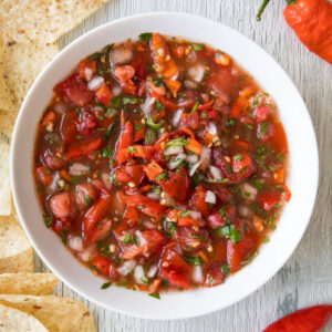 Fresh Ghost Pepper Salsa in a bowl.