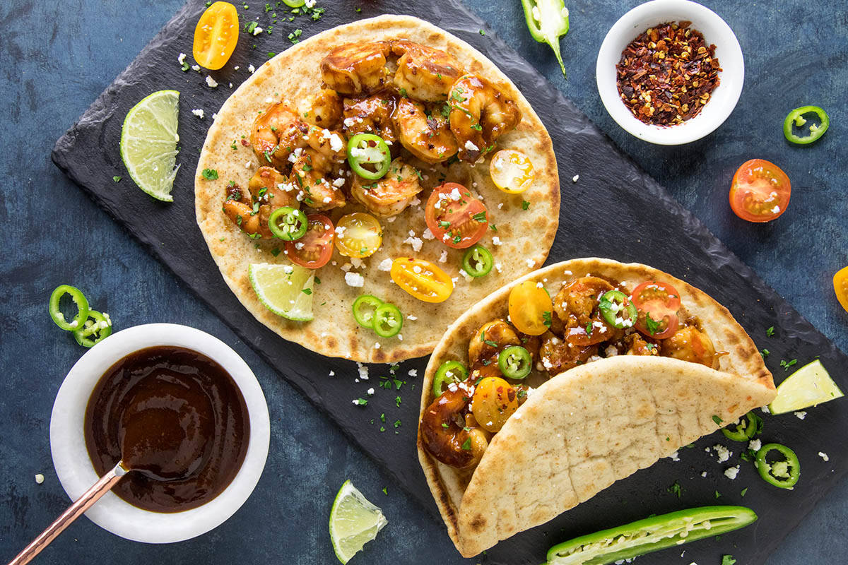 BBQ Shrimp Flatbreads - Plated just for you.