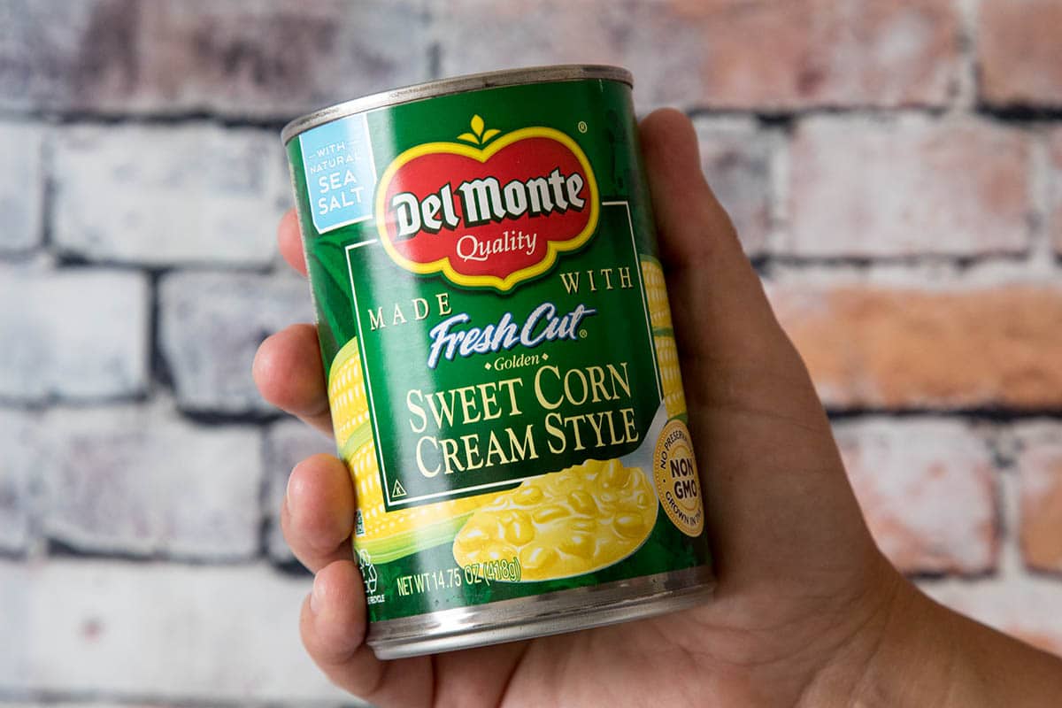 Del Monte® Cream Style Golden Sweet Corn in my hand.