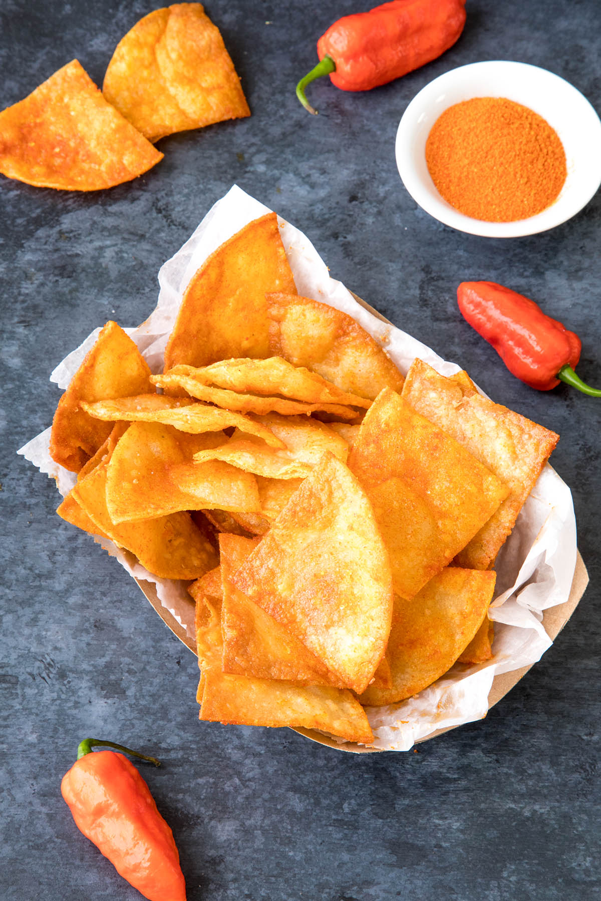 Ghost Pepper Chips - In a bowl, nice and spicy