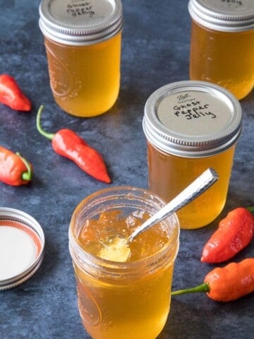 Ghost Pepper Jelly server in jars
