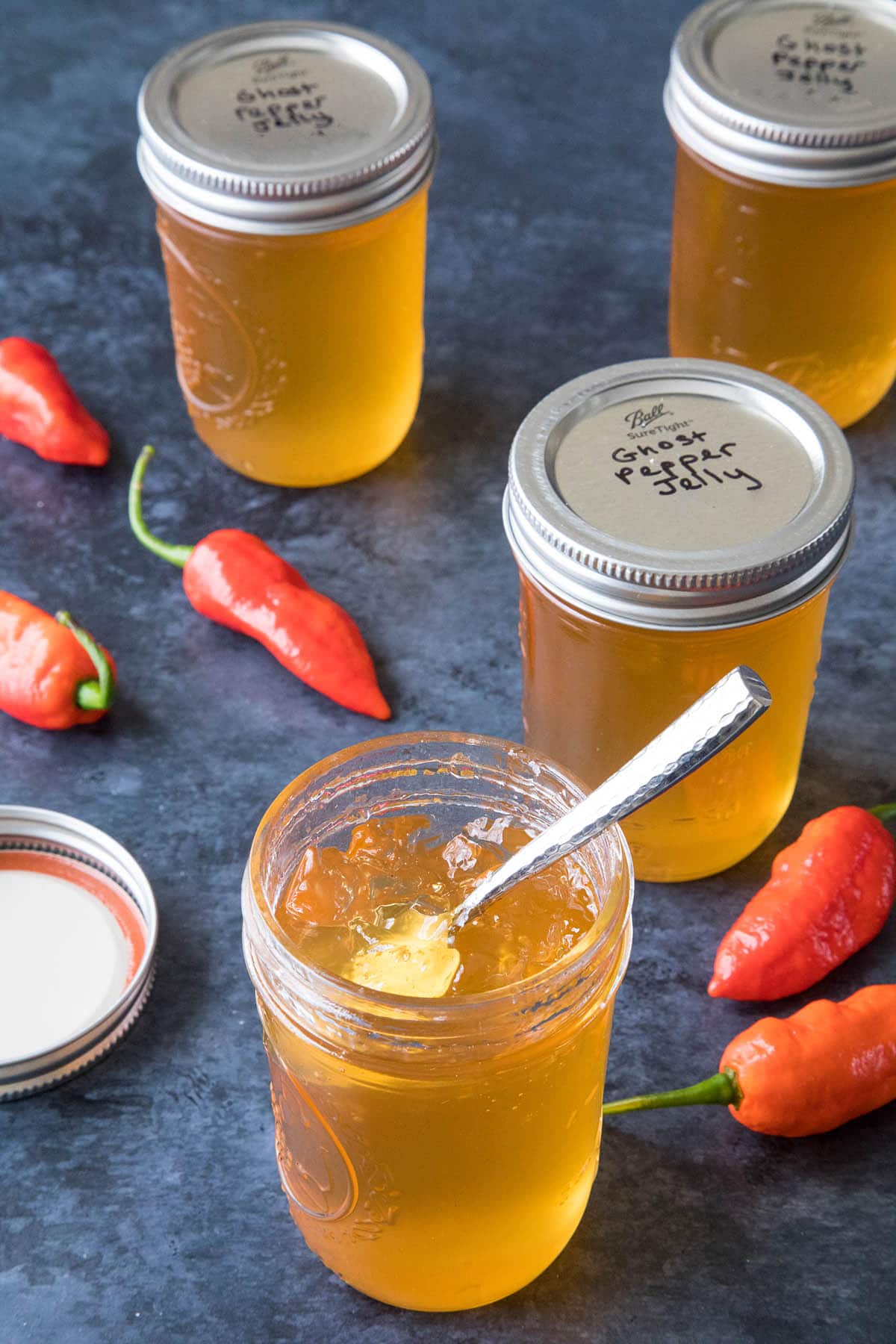 Ghost Pepper Jelly server in jars