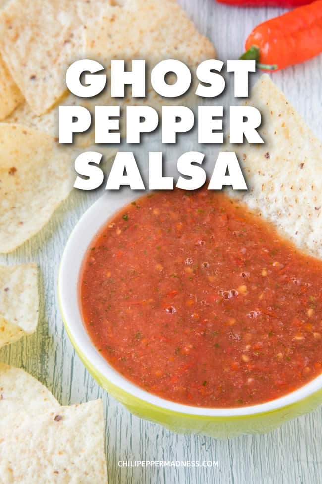 Ghost Pepper Salsa - A recipe for spicy ghost pepper salsa made with garden grown ghost peppers, tomato, onion, lime juice and cilantro, all simmered together to let the flavors meld, picante style. #Salsa #GhostPeppers #SpicySalsa #HomemadeSalsa #Appetizer