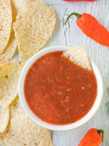 Ghost Pepper Salsa served in a bowl.