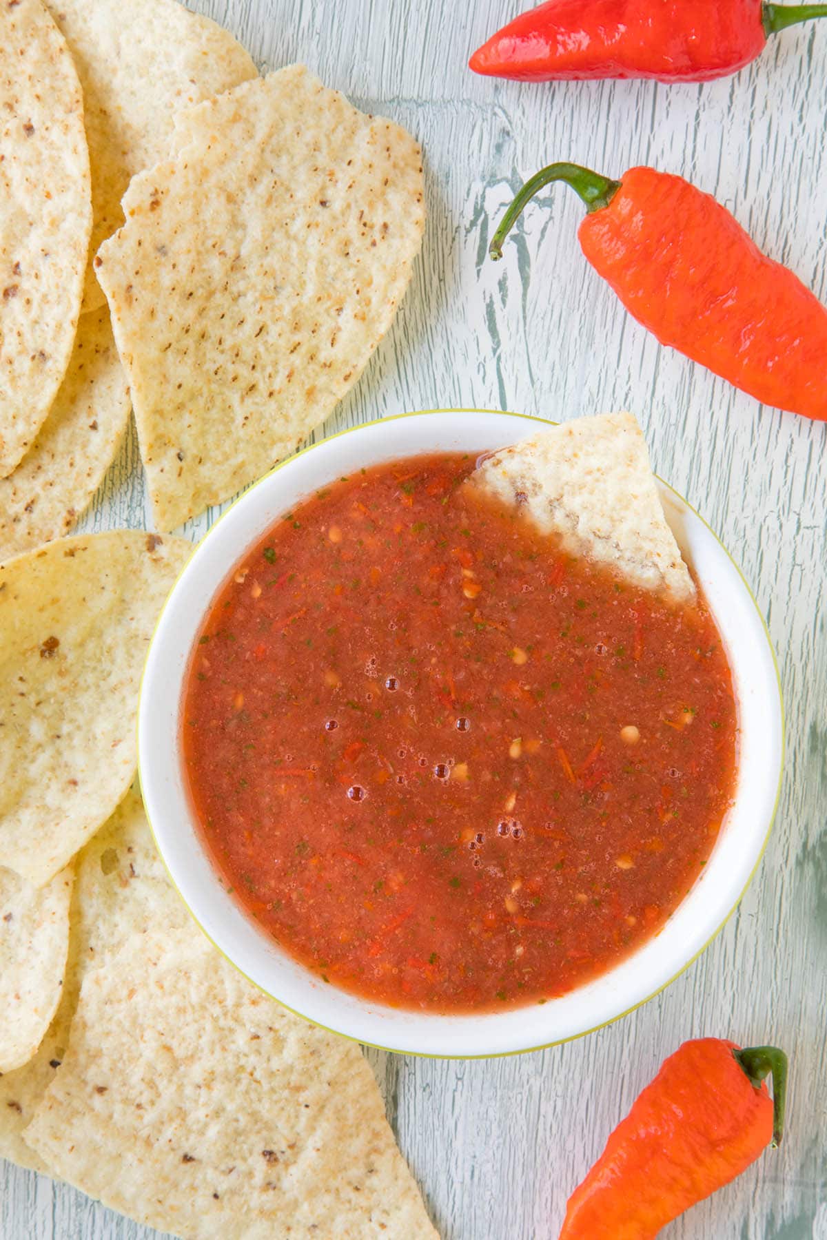 Ghost Pepper Salsa served in a bowl.