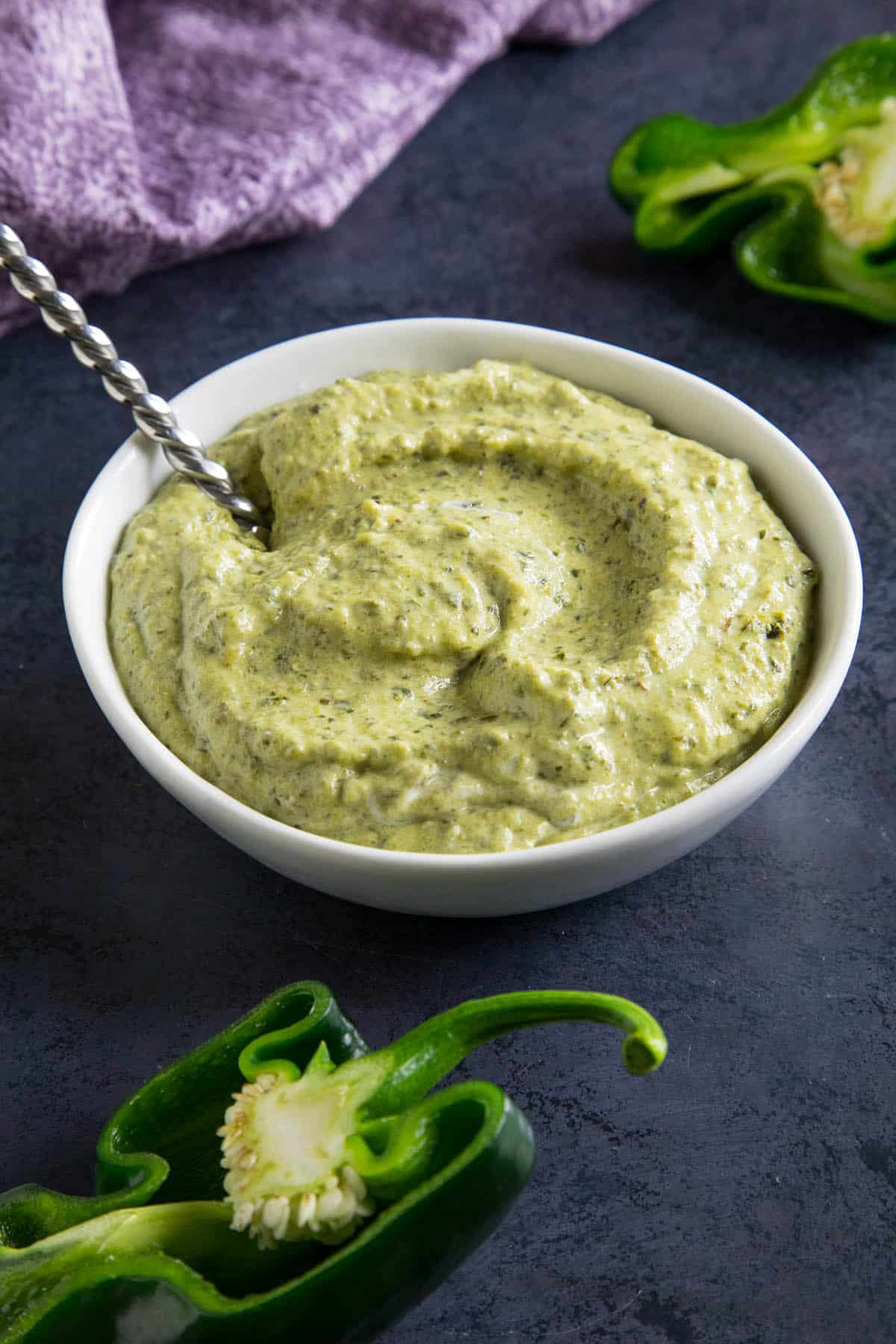 Poblano Cream Sauce - in a bowl, nice and creamy