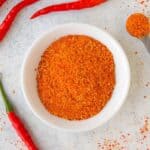 Homemade Cayenne Powder ready in a white bowl.