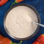 A big bowl full of the homemade Aji Amarillo Sauce