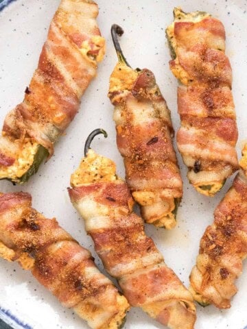 Bacon Wrapped Jalapeno Poppers served.