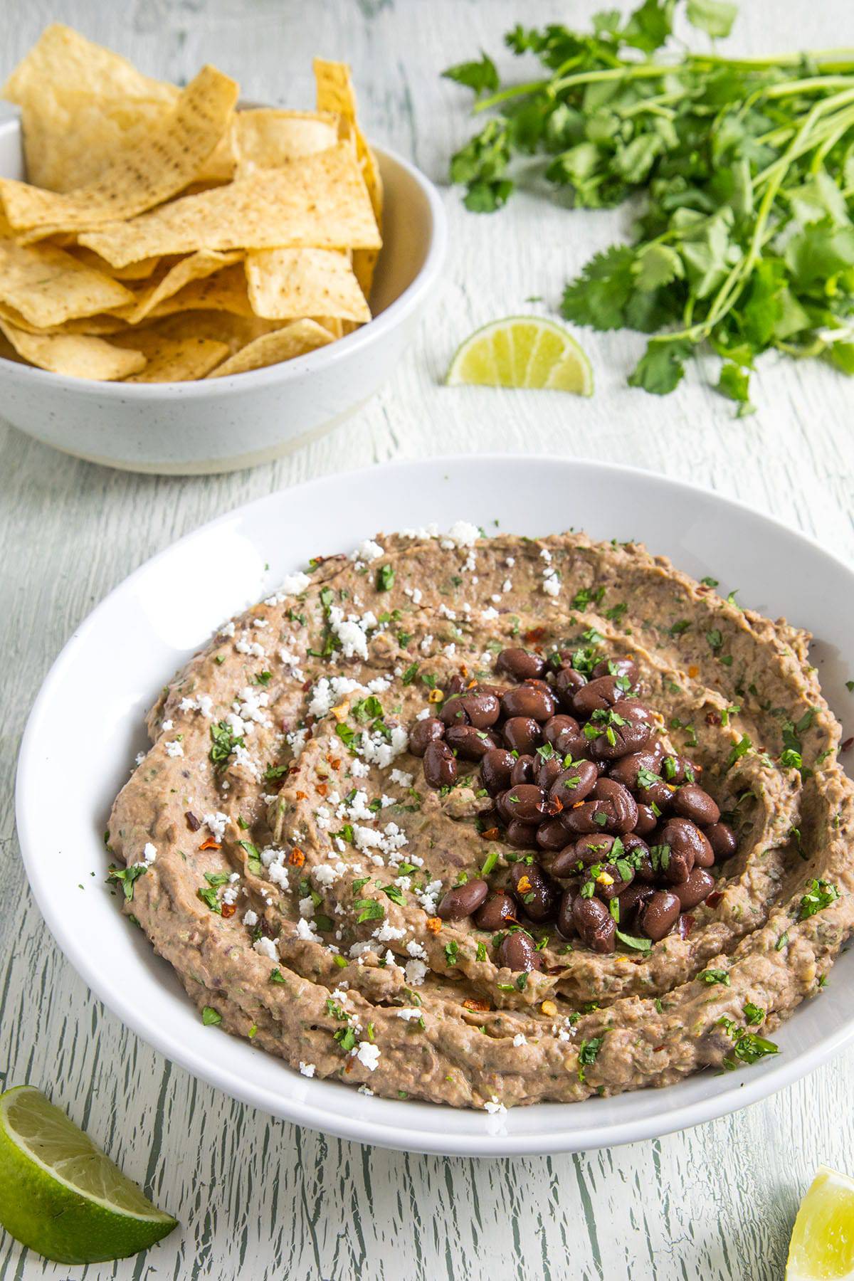 Black Bean Dip, in a bowl, ready to serve.