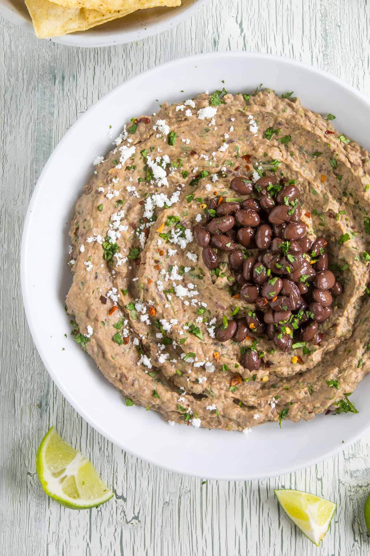 Black Bean Dip, in a bowl, ready to serve.