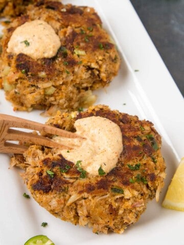 Crab Cakes with Cajun Cream Sauce - Eating with a Fork
