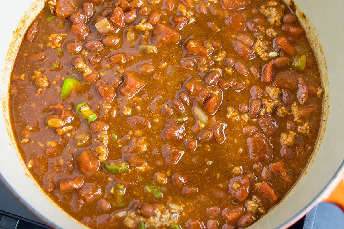 A big pot of spicy red chili