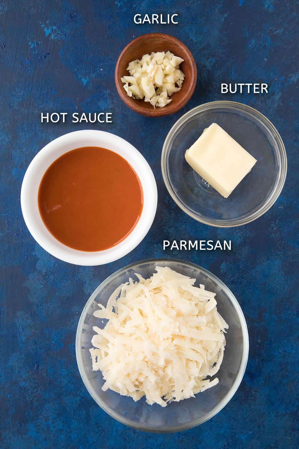 Ingredients for making our Garlic Parmesan Chicken Wings Sauce.