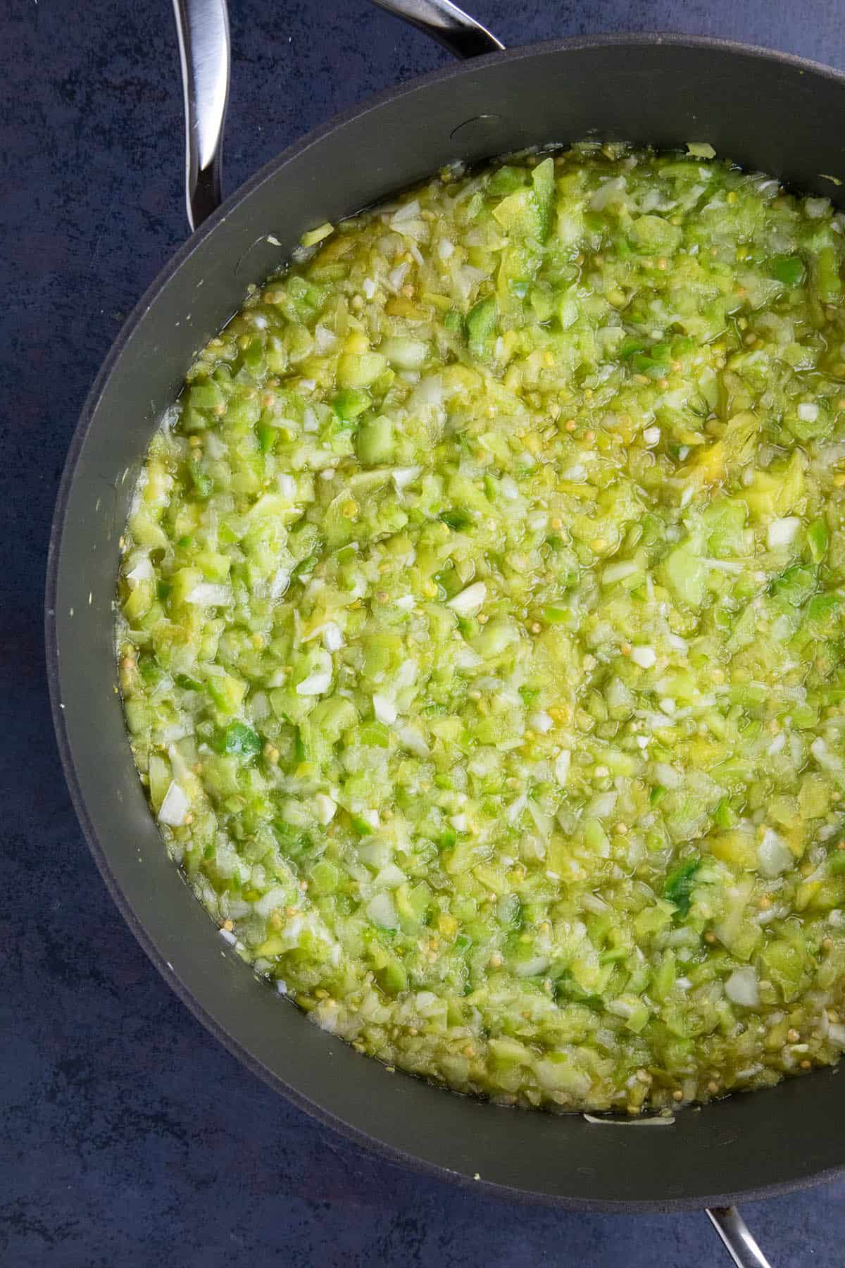 Green Tomato Relish in a pan, simmering