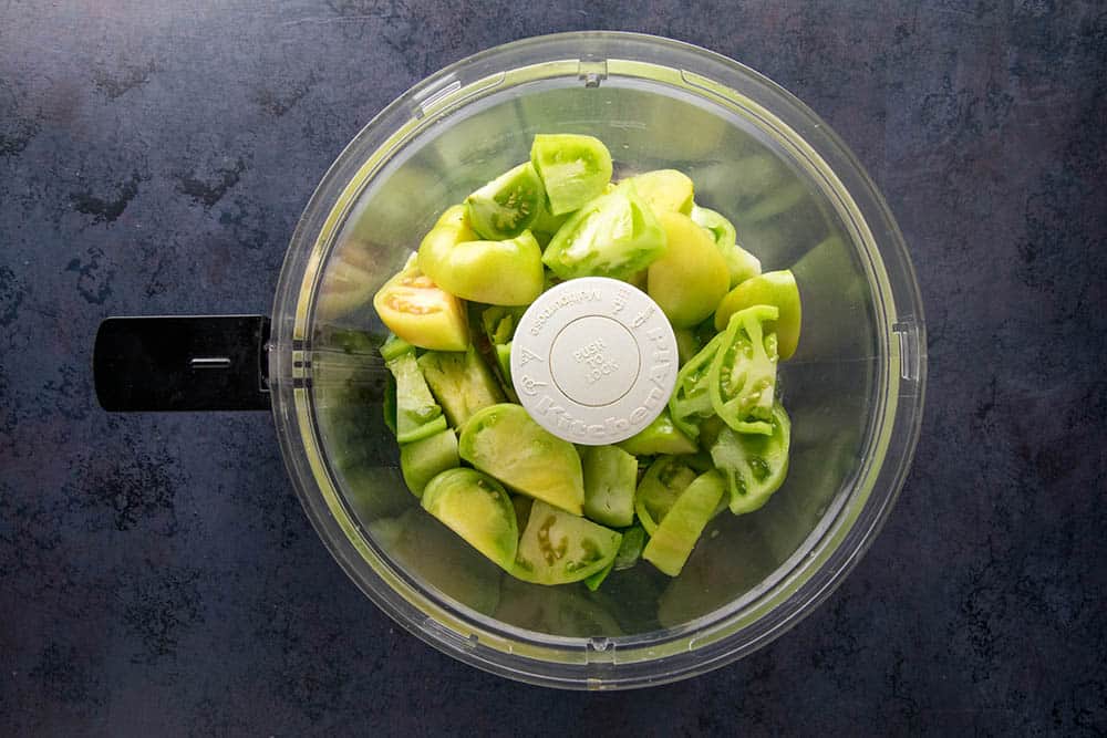 Green Tomatoes, in a food processor