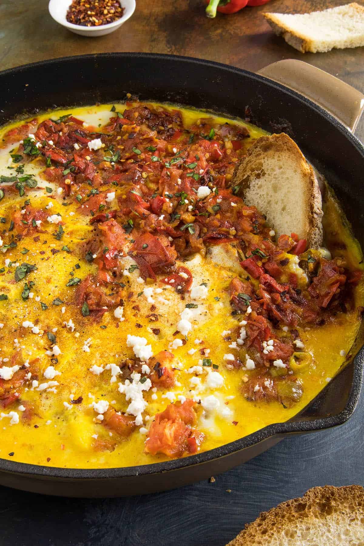 menemen (turkish-style scrambled eggs with peppers)