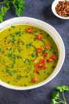 Roasted Poblano Soup in a bowl, ready to serve