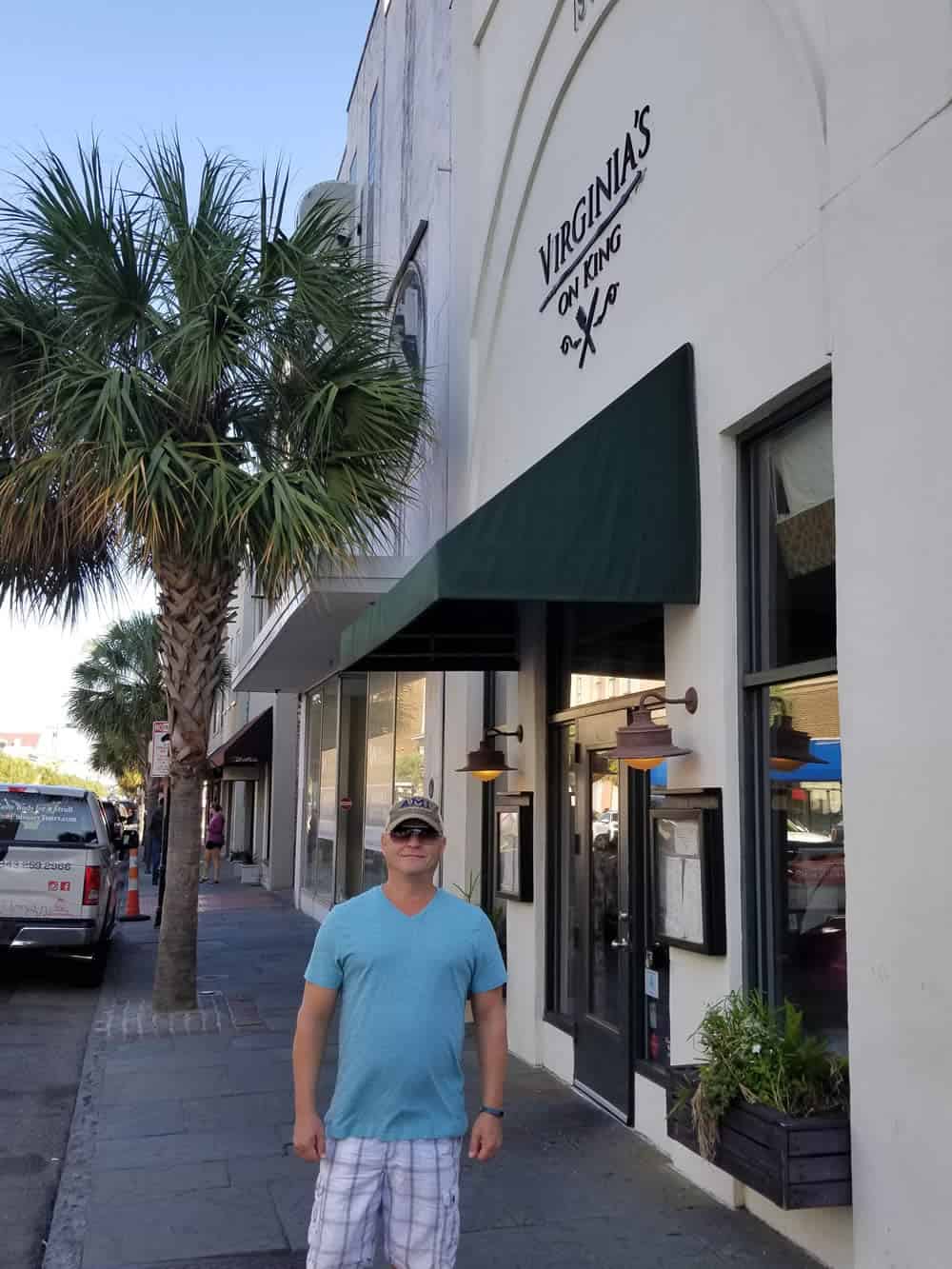 Mike standing by Virginia's on King in Charleston, South Carolina