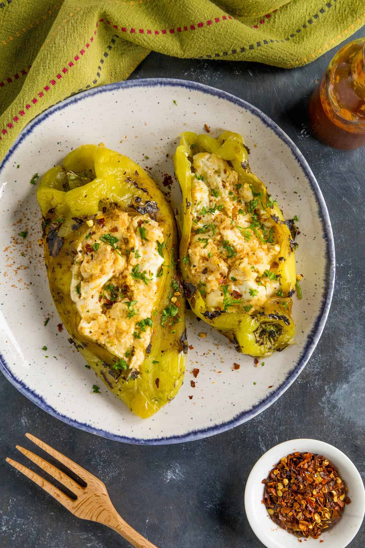 Cajun Cream Cheese Stuffed Anaheim Peppers - On a plate, ready to serve