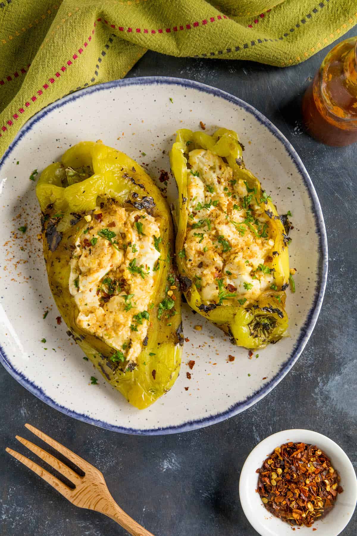 Cajun Cream Cheese Stuffed Anaheim Peppers - on a plate, ready to serve