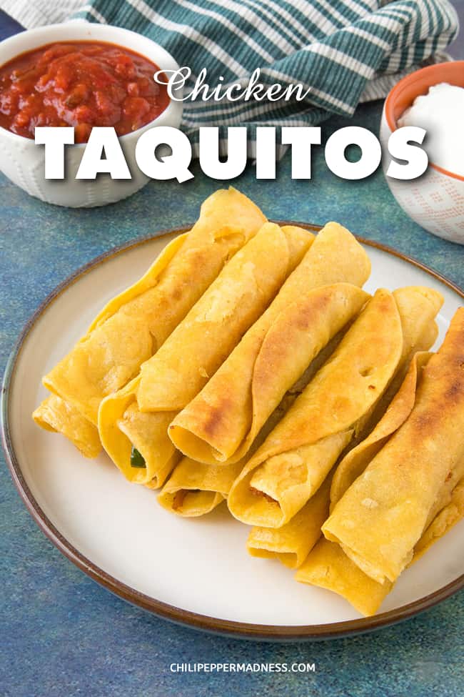 Chicken Taquitos (Baked or Fried) - Learn how to make easy chicken taquitos that you can bake or fry. These are softened corn tortillas that are stuffed with seasoned shredded chicken, melty cheese and lots of flavor. #MexicanFood #Taquitos #Appetizer