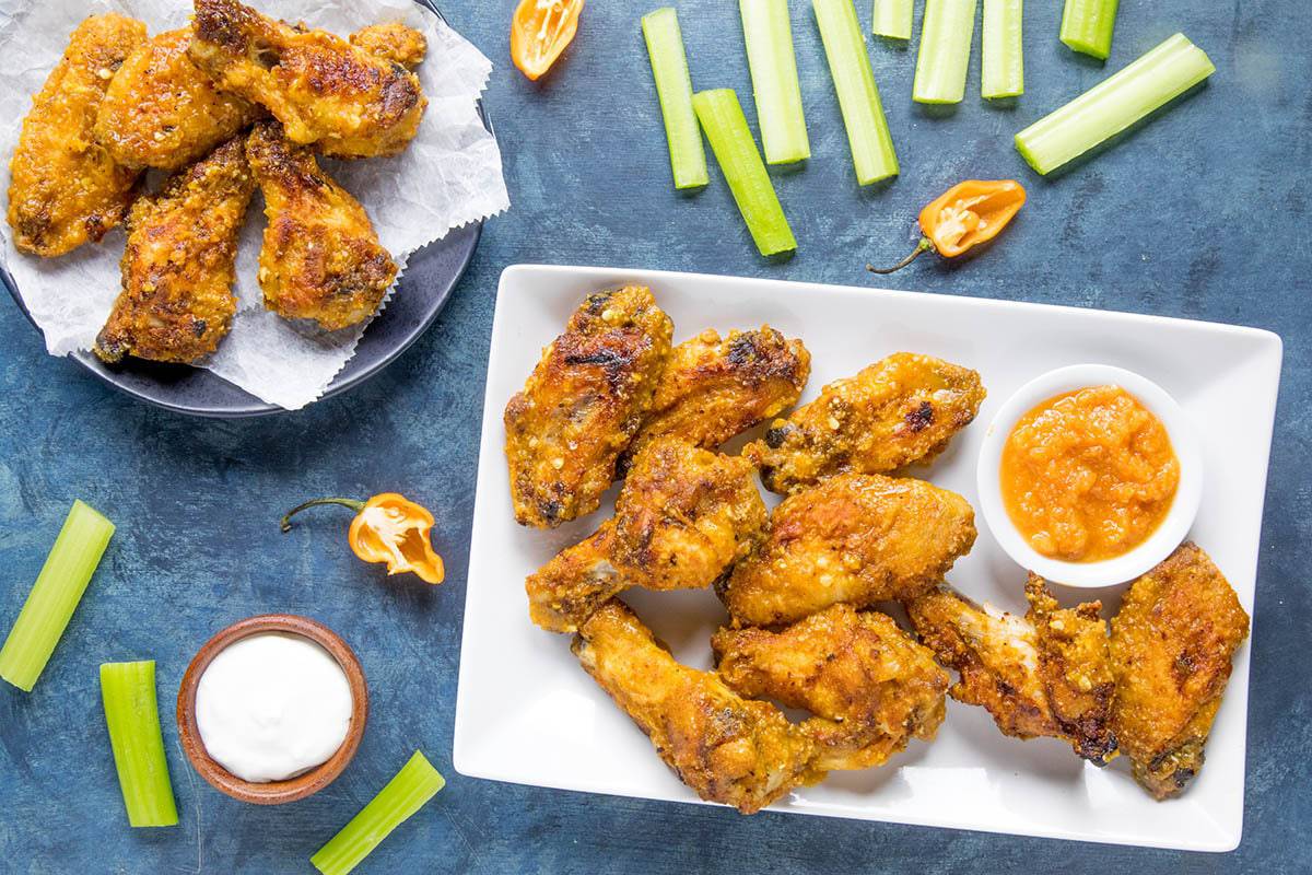 Mango Habanero Chicken Wings - plated and ready to eat