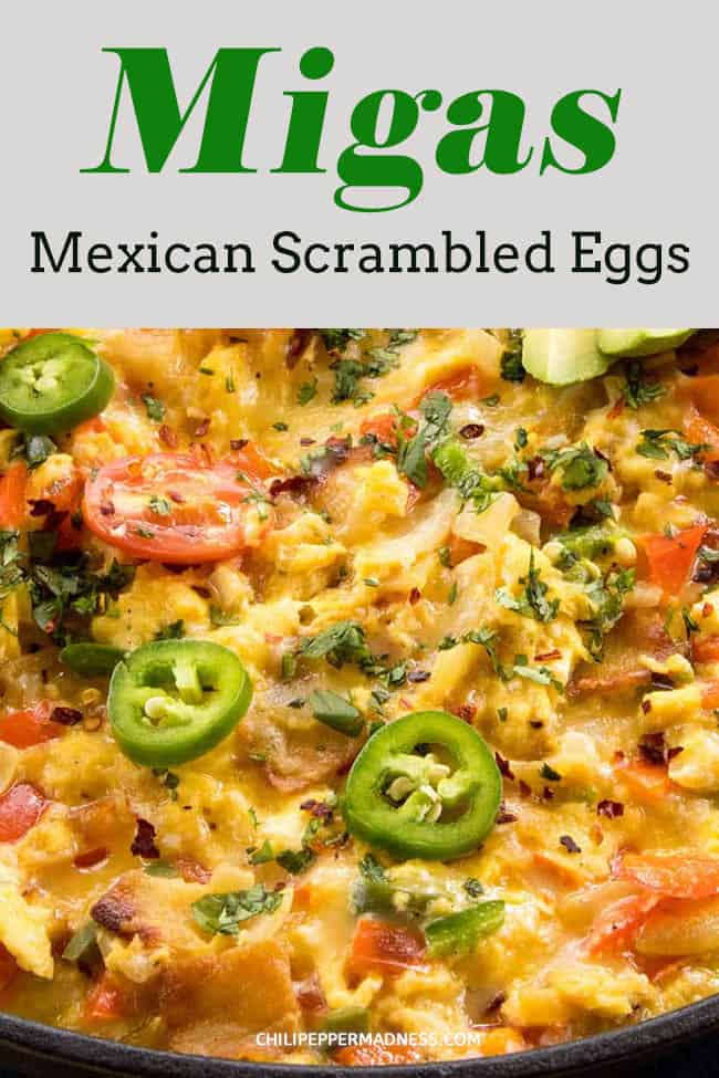 Migas (Scrambled Eggs with Crispy Tortillas) - The best Mexican breakfast can be on your table in under 30 minutes. Migas is an egg scramble mixed with tortilla strips and peppers. Makes a delicious breakfast taco. #brunch #egg #casserole #mexican #comfortfood #spicy #mexicancheese