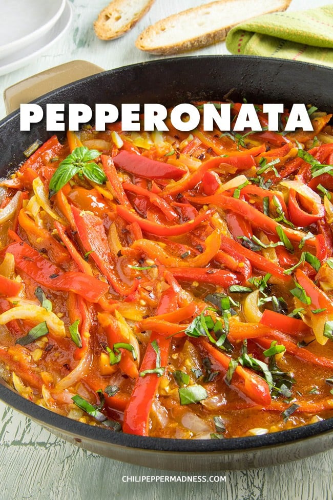 Peperonata Recipe - Peperonata is a recipe for sweet bell peppers, onions, tomatoes and garlic simmered long and slow in olive oil, making a hugely flavorful and tender dish that can be enjoyed as a spread or a sauce. Learn how to make classic Italian peperonata. #ItalianFood #ItalianSauce