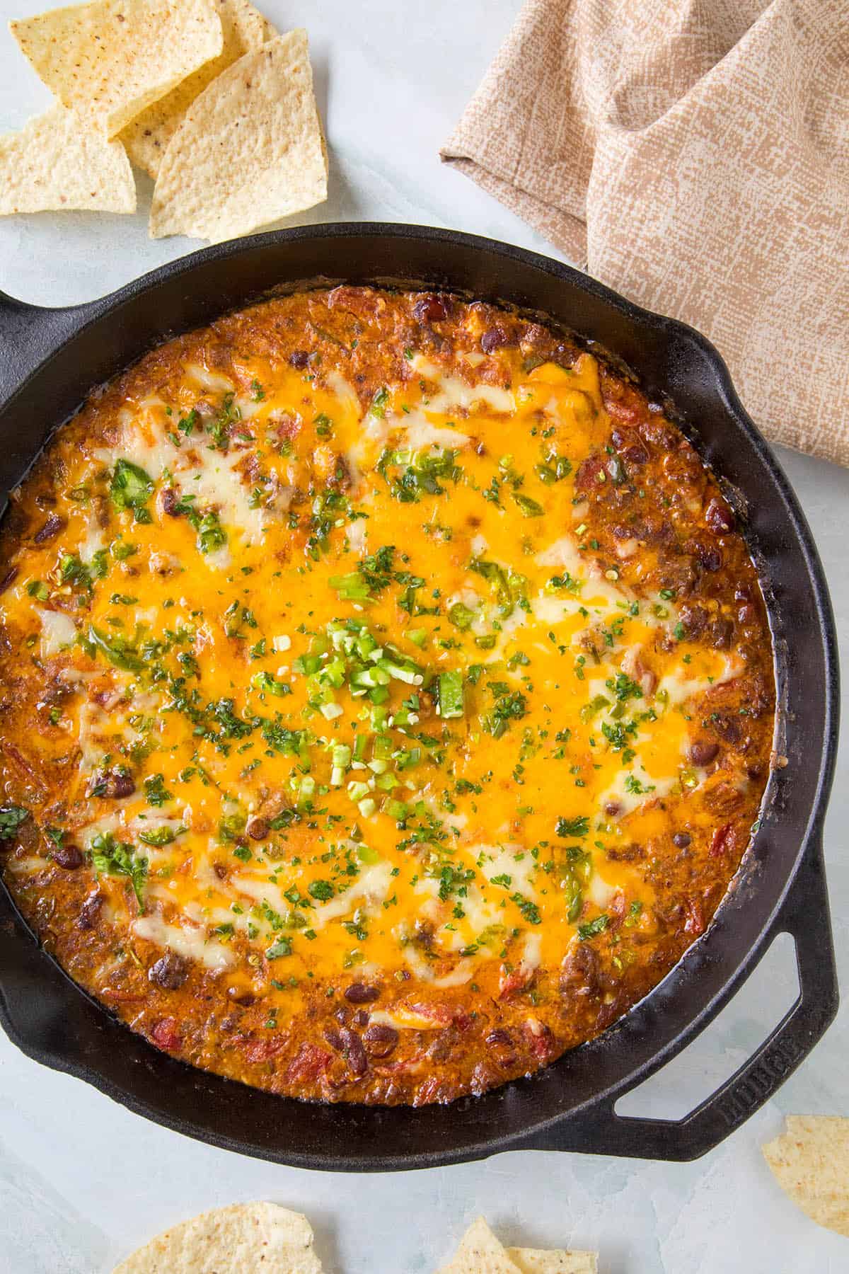 Chili Cheese Dip in a pan