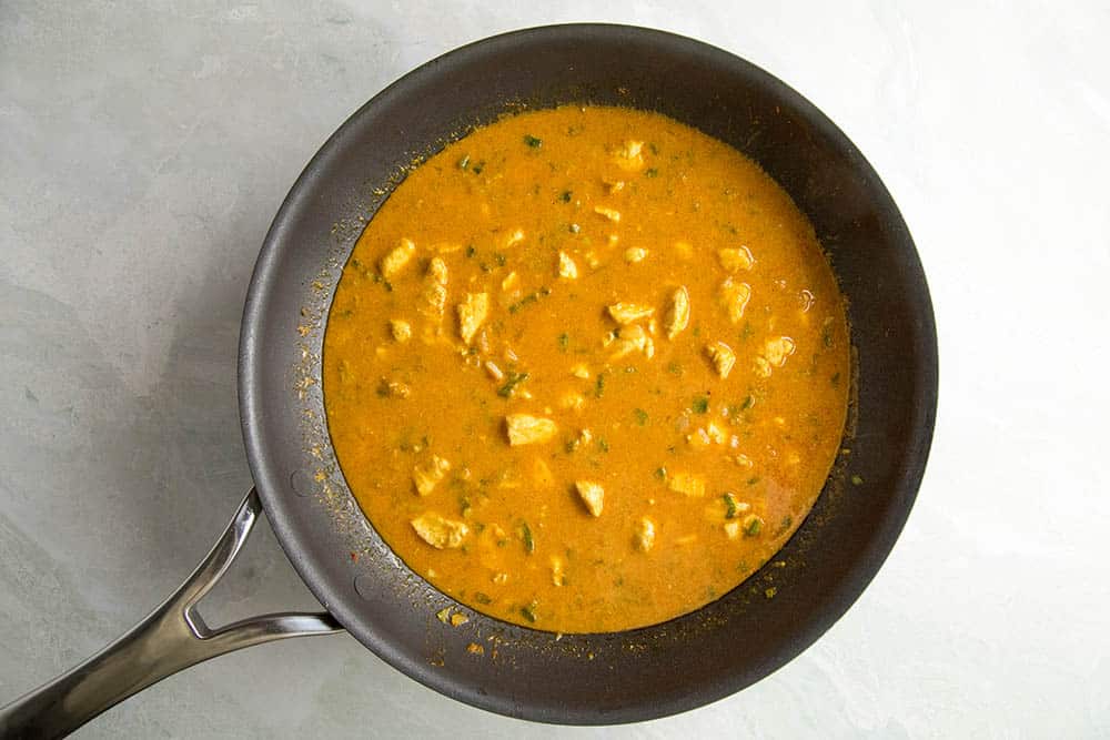 Letting the Ghost Pepper Chicken Curry simmer in a pan