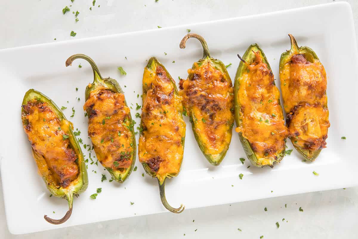 Pulled Pork-Sriracha Jalapeno Poppers - on a plate, ready to serve