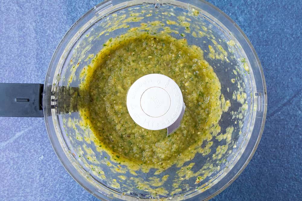 Processed salsa in a food processor