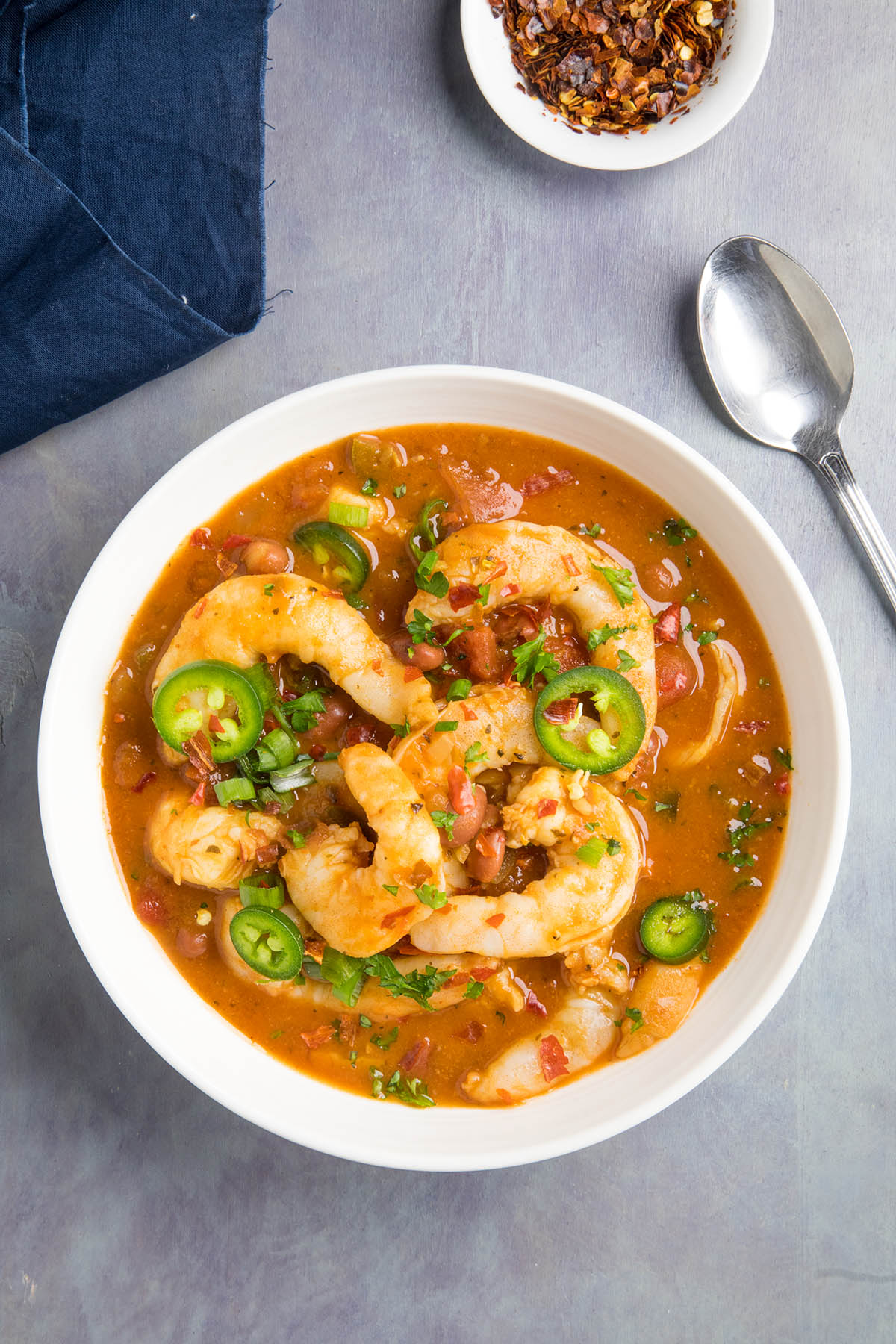 Shrimp and Red Bean Chili - In a bowl, ready to eat