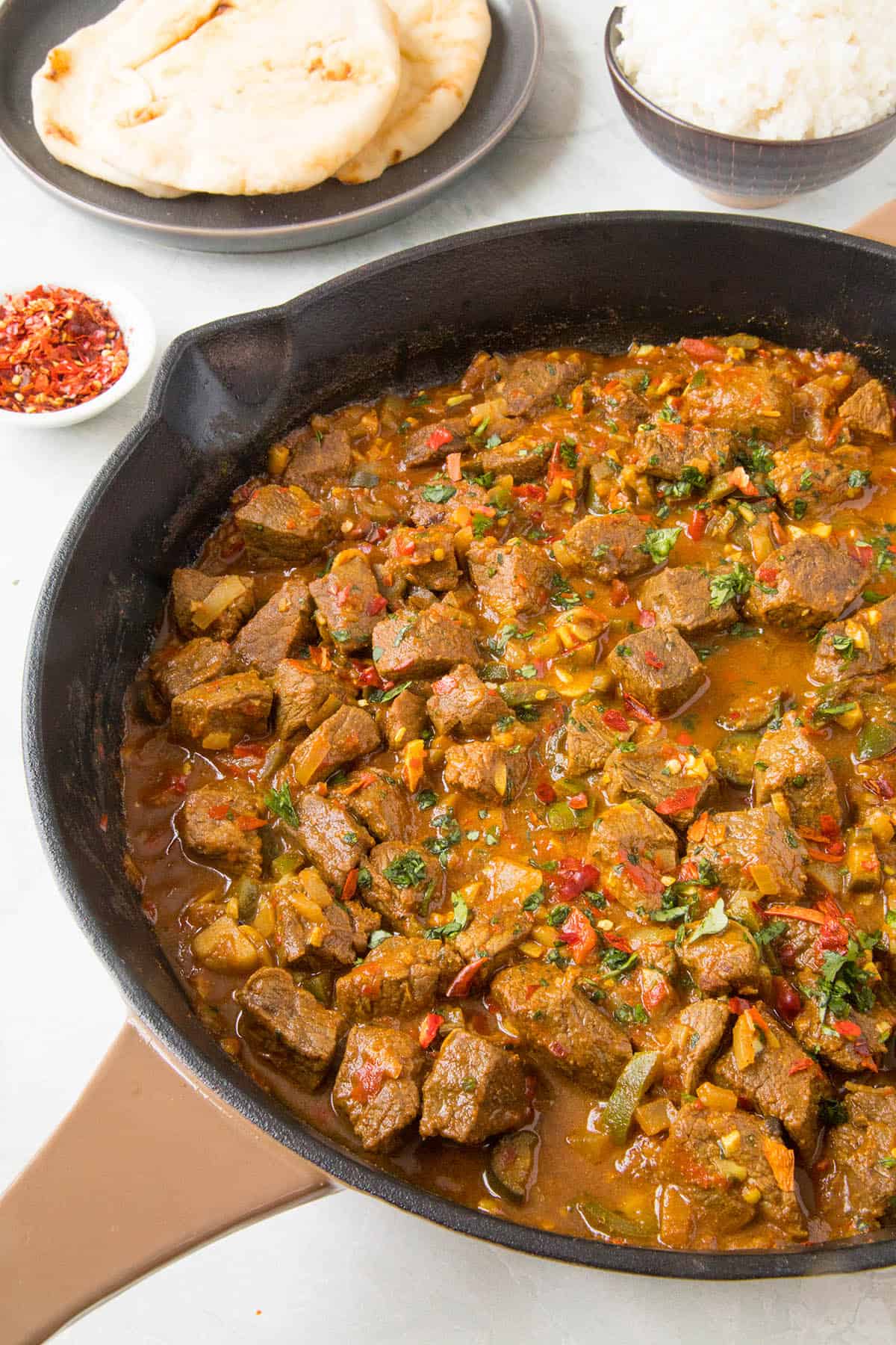 Beef Vindaloo in a pan, ready to eat
