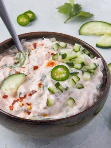 Indian Raita Recipe (Traditional Indian Condiment) served.