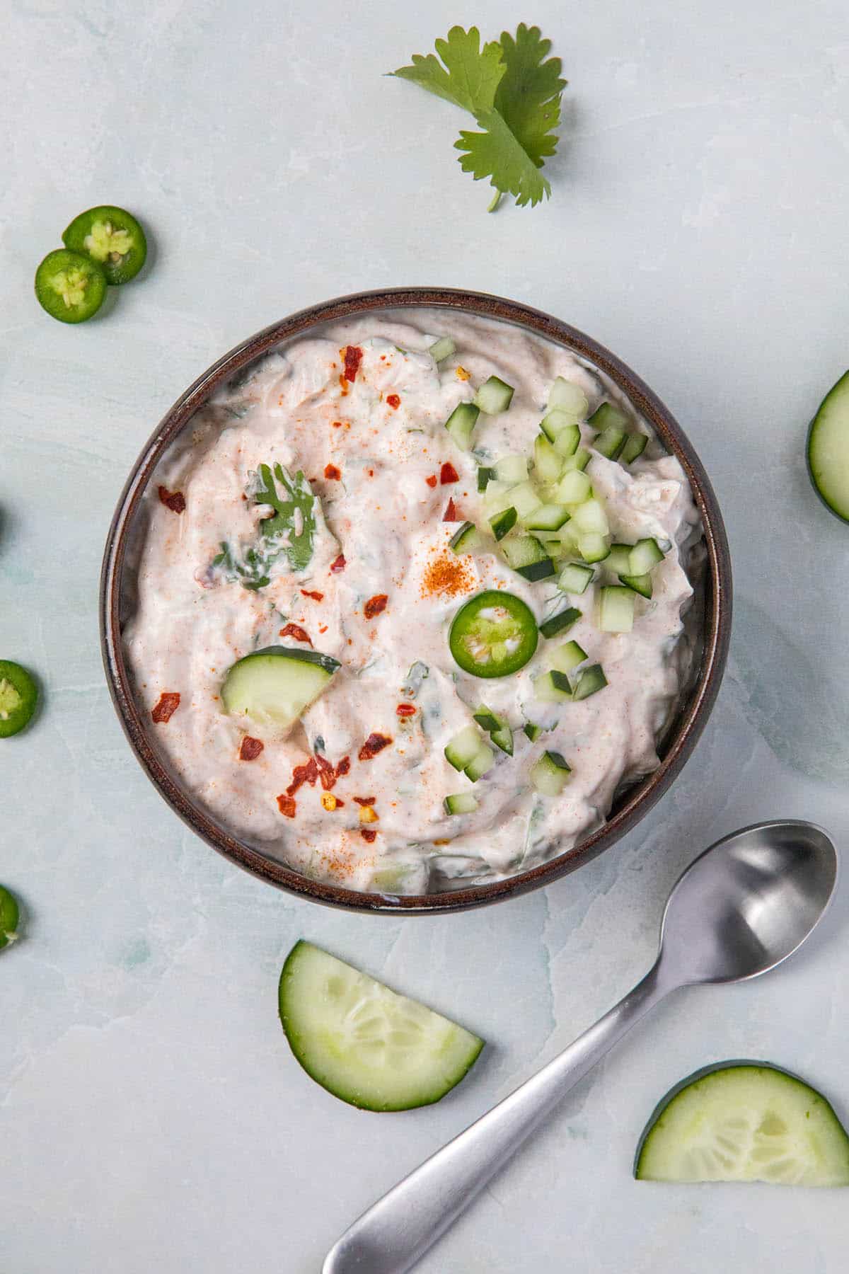 Indian Raita in a bowl, ready to eat.