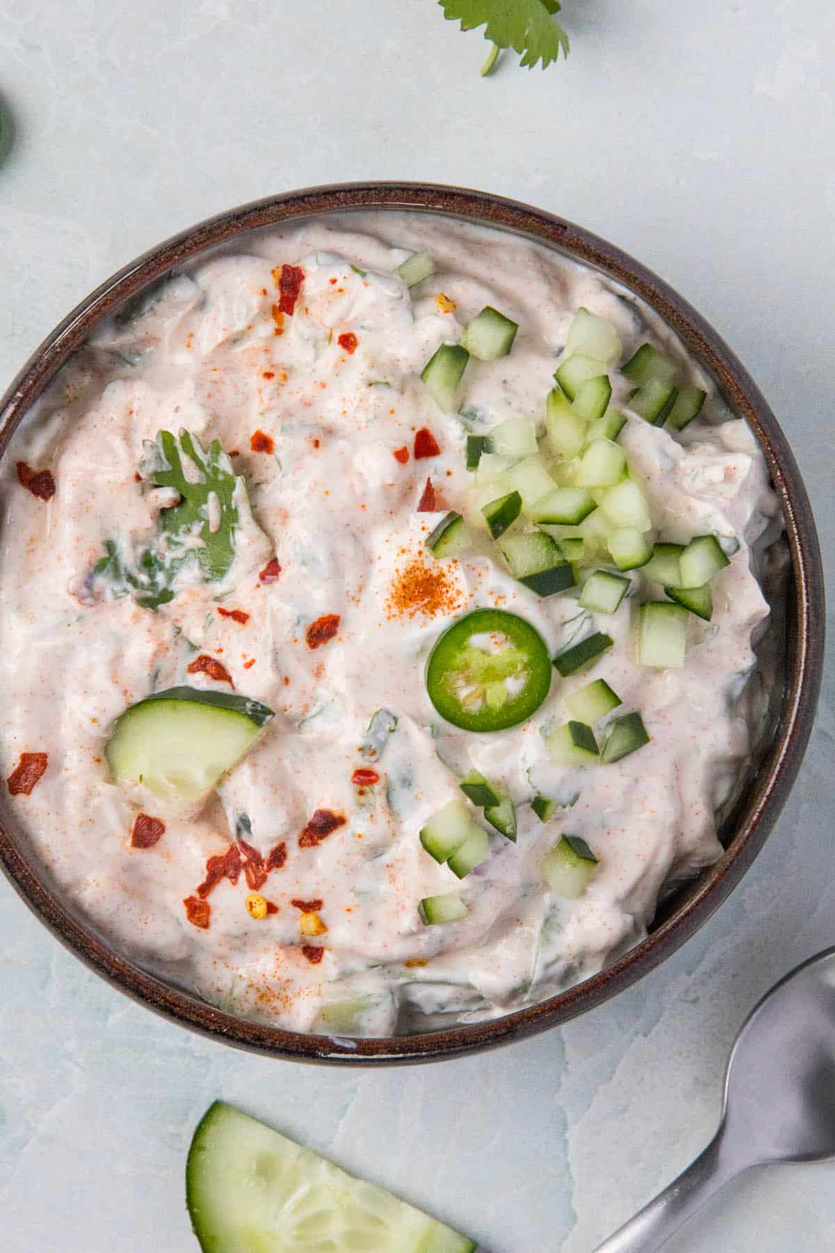 Indian Raita in a bowl, ready to serve.