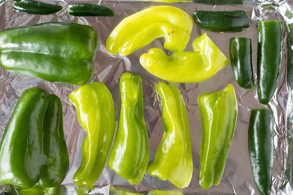 Green chili peppers, ready for roasting