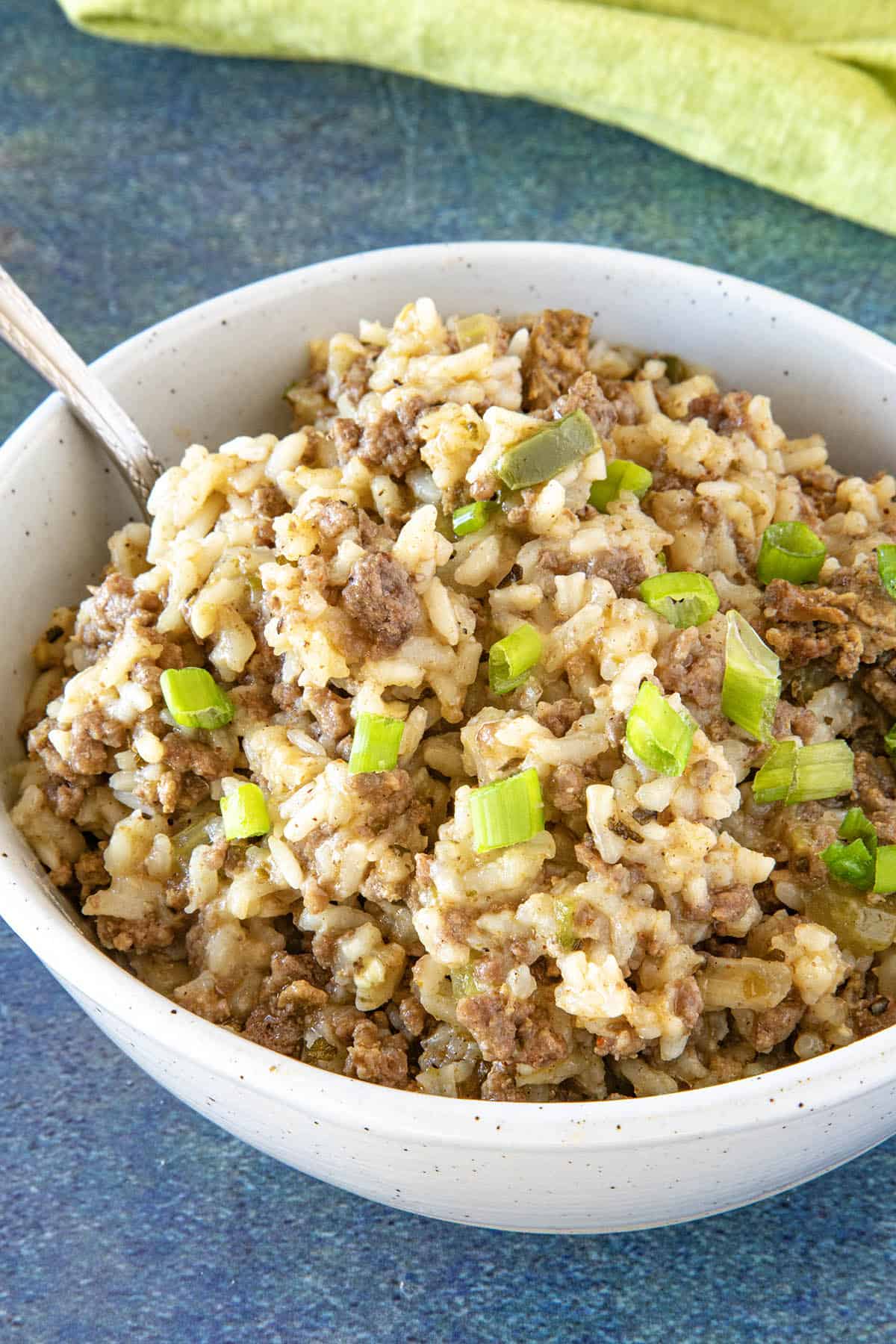 Cajun dirty rice in a bowl, ready to be served