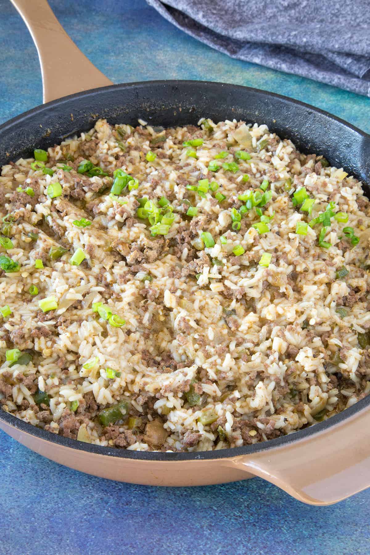 Dirty Rice in a pan, ready to serve