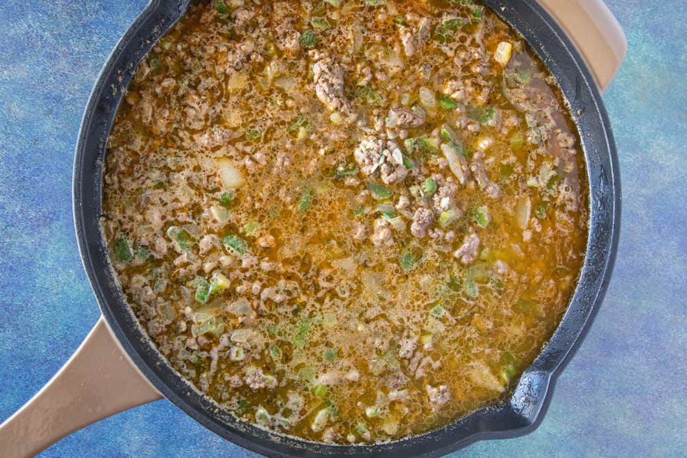 Dirty Rice simmering in a pan