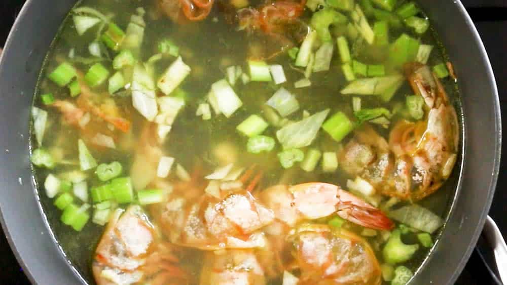 Simmering the seafood stock