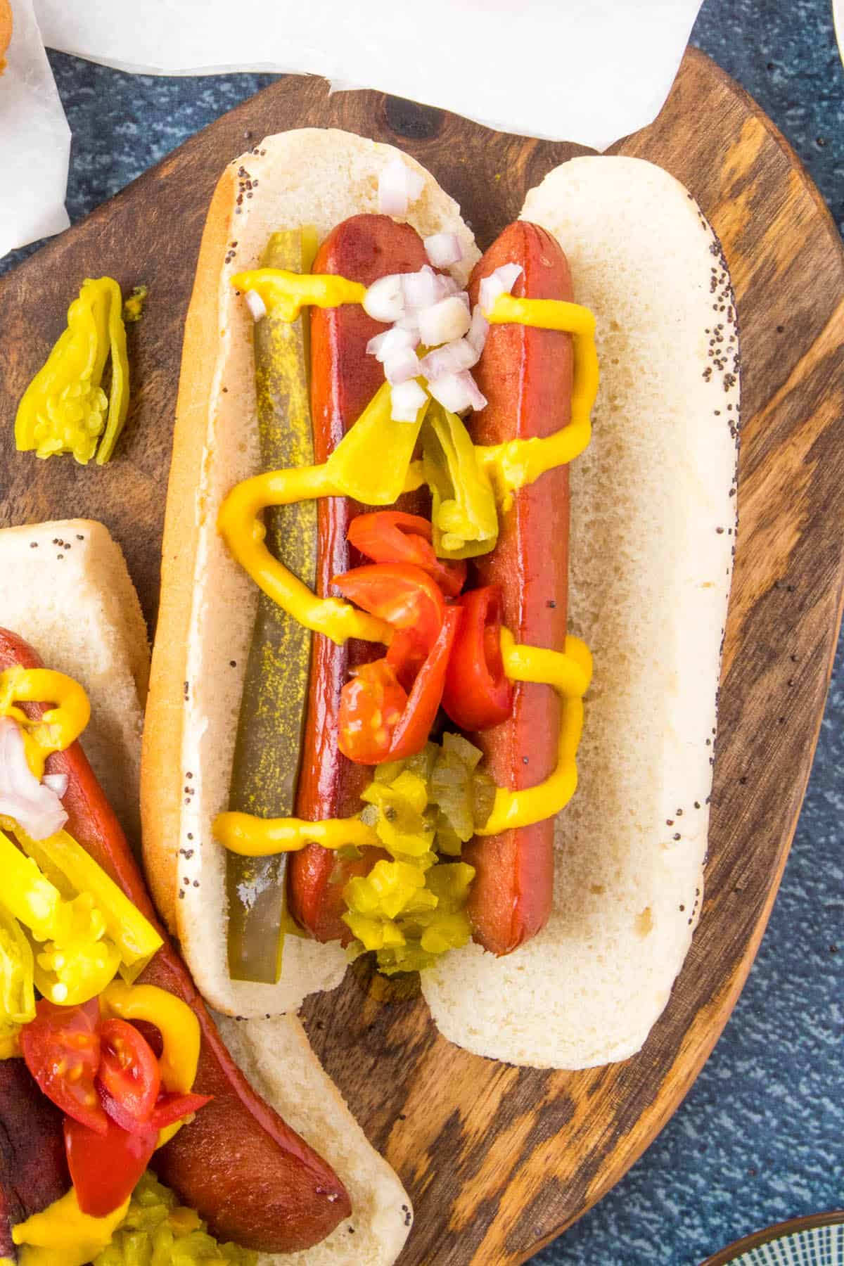 Chicago Style Hot Dogs, ready to eat.