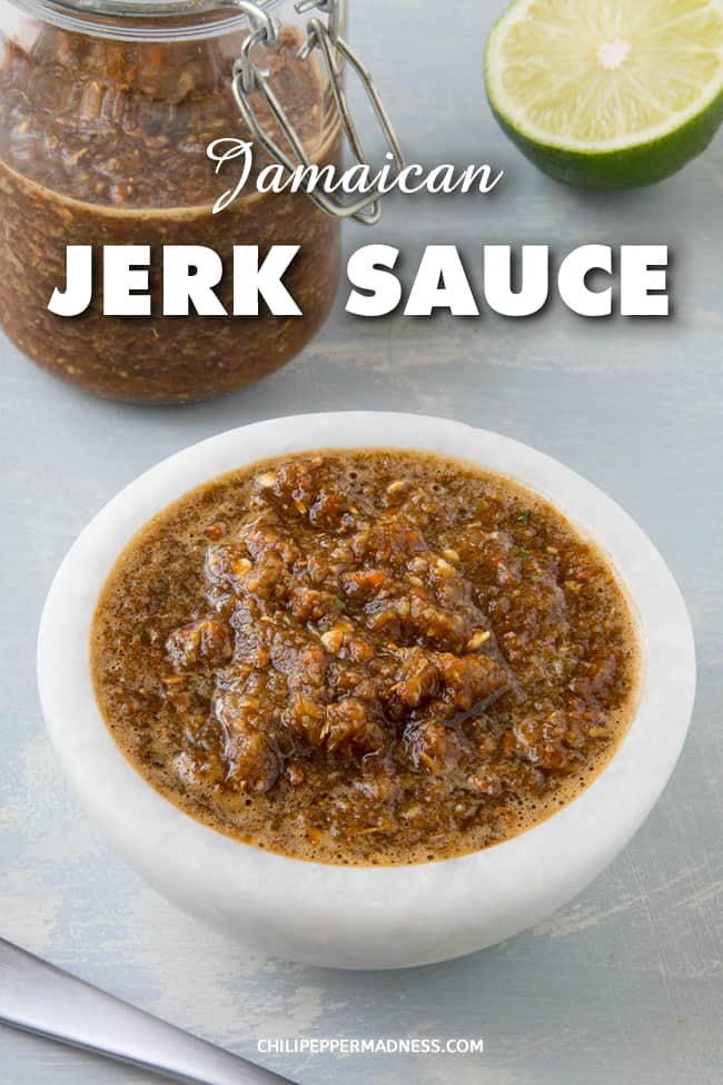 Jamaican Jerk Sauce - This Jamaican jerk sauce recipe is made with fiery Scotch Bonnets peppers, aromatics and a number of seasonings that make it a must for spicy sauce lovers. Goes great with chicken or seafood. #Jamaican #Sauce #Spicy