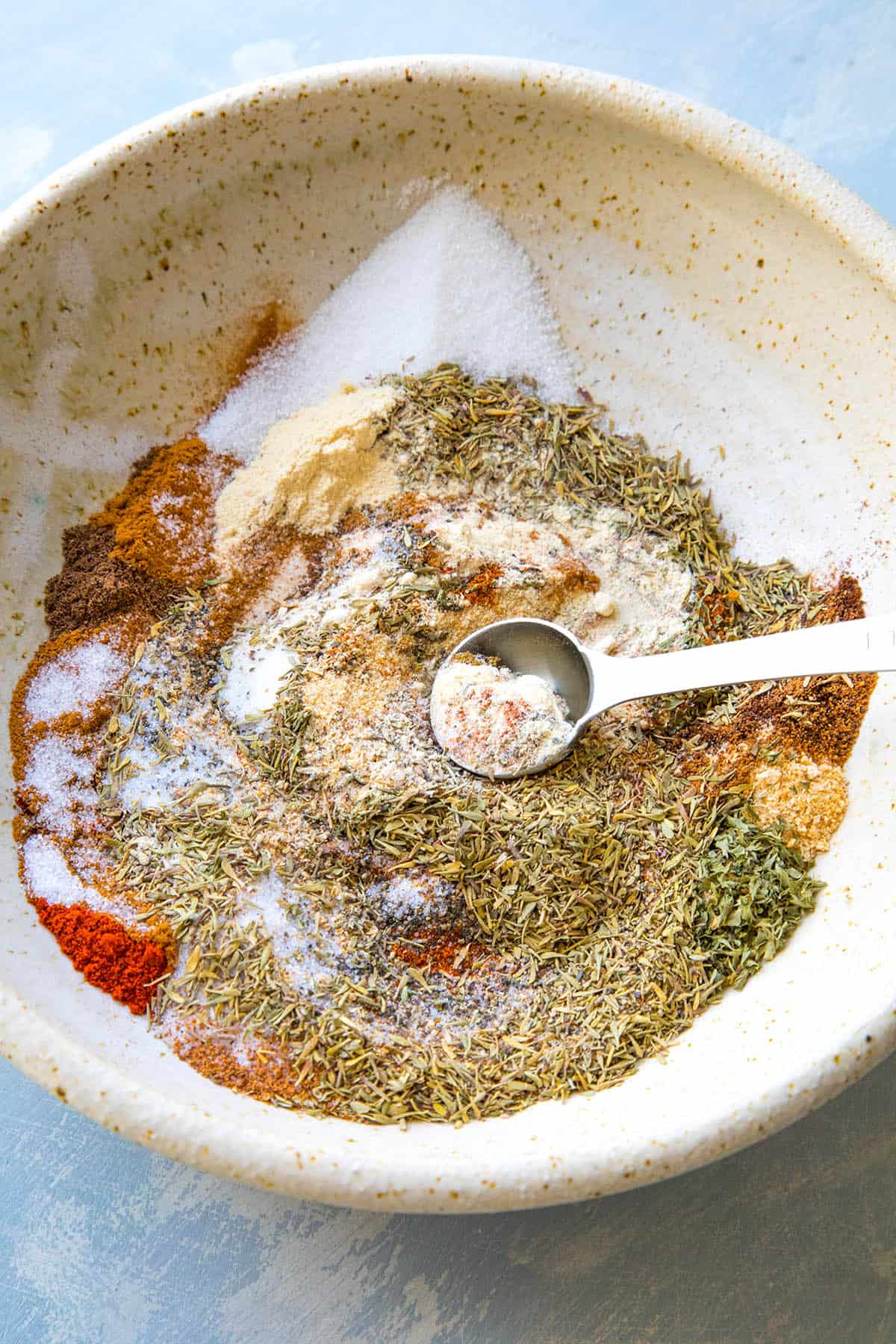 Jamaican Jerk Seasoning Ingredients mixing in a bowl