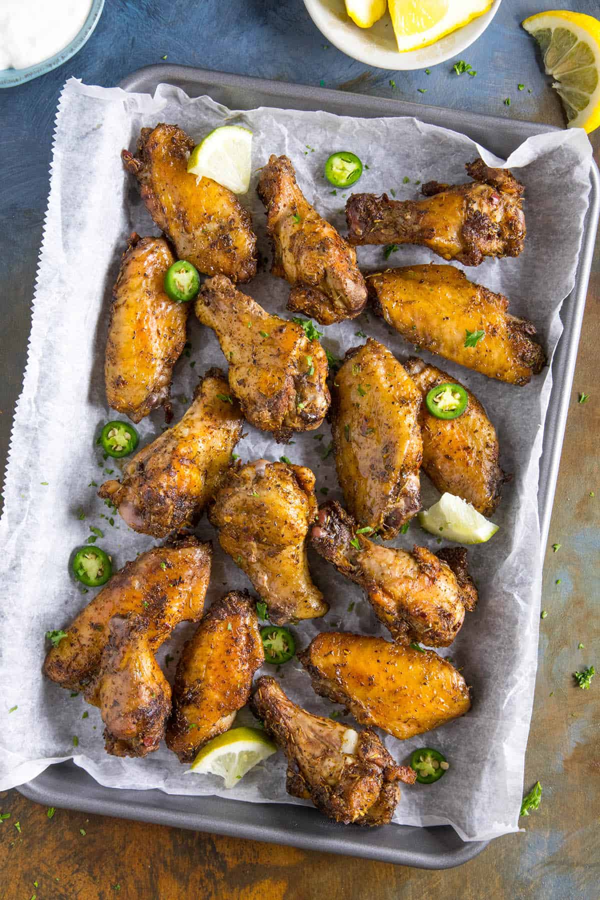 Grilled Jerk Chicken Wings in a pan