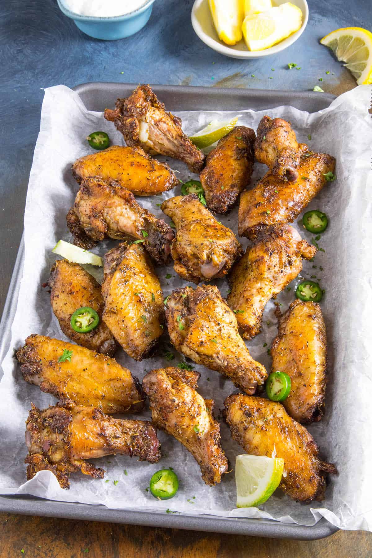 Grilled Jerk Chicken Wings, ready to serve