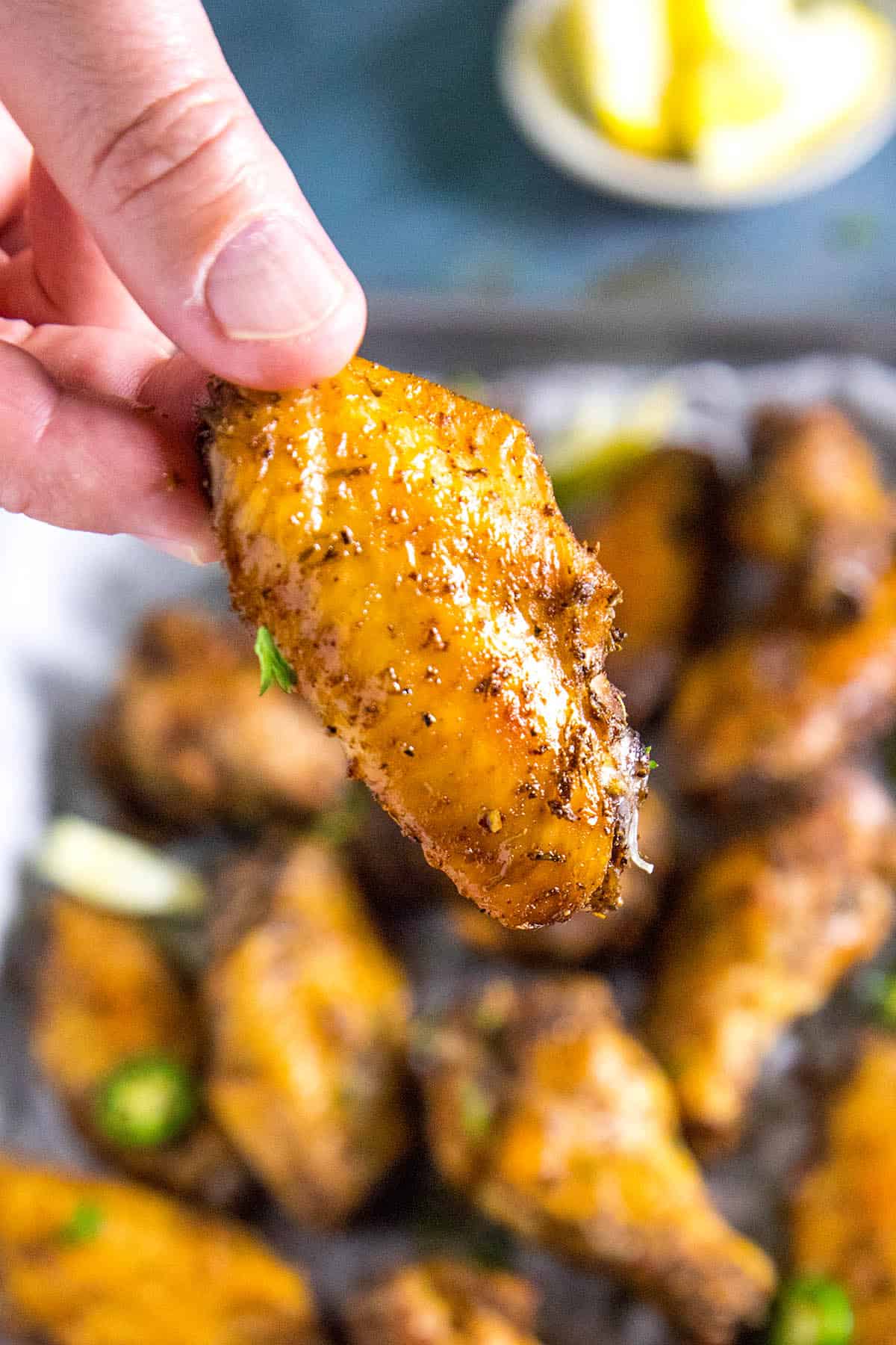 Mike stealing a jerk chicken wing