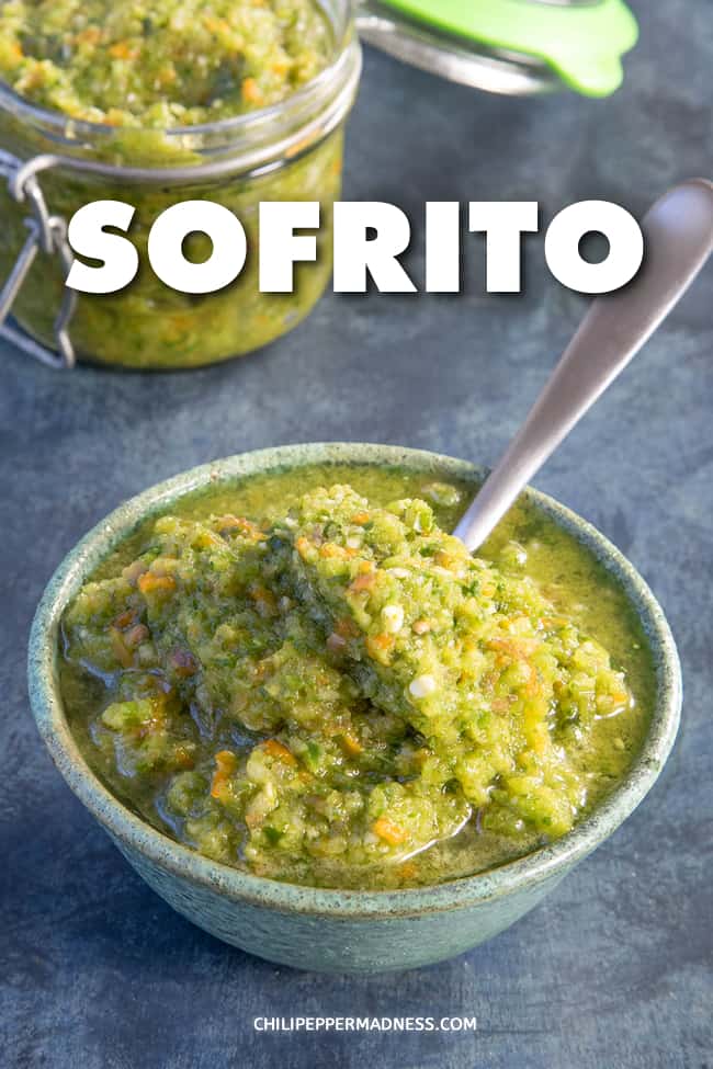 Sofrito Recipe - The best sofrito recipe is a flavor building puree of fresh peppers, onion, garlic, tomato and herbs widely used in Latin America and Caribbean cooking. It’s one of their “secret ingredients” for building dynamite flavor. #CaribbeanCooking #LatinAmericanCooking #ChiliPeppers